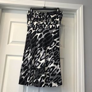 Cache Animal Print Strapless Dress in Black, White and Gray